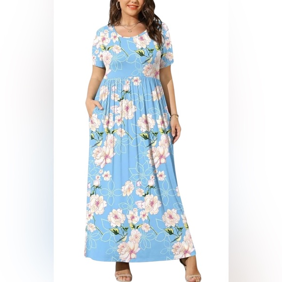 Poseshe Womens Boho Chic Floral Light Blue Maxi Dress sz 2XL - Picture 1 of 13